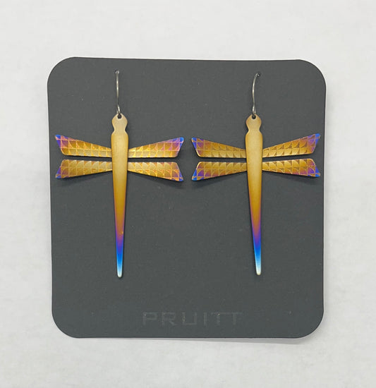 Pat Pruitt Dragonfly Titanium Earrings Bronze and Iridescent