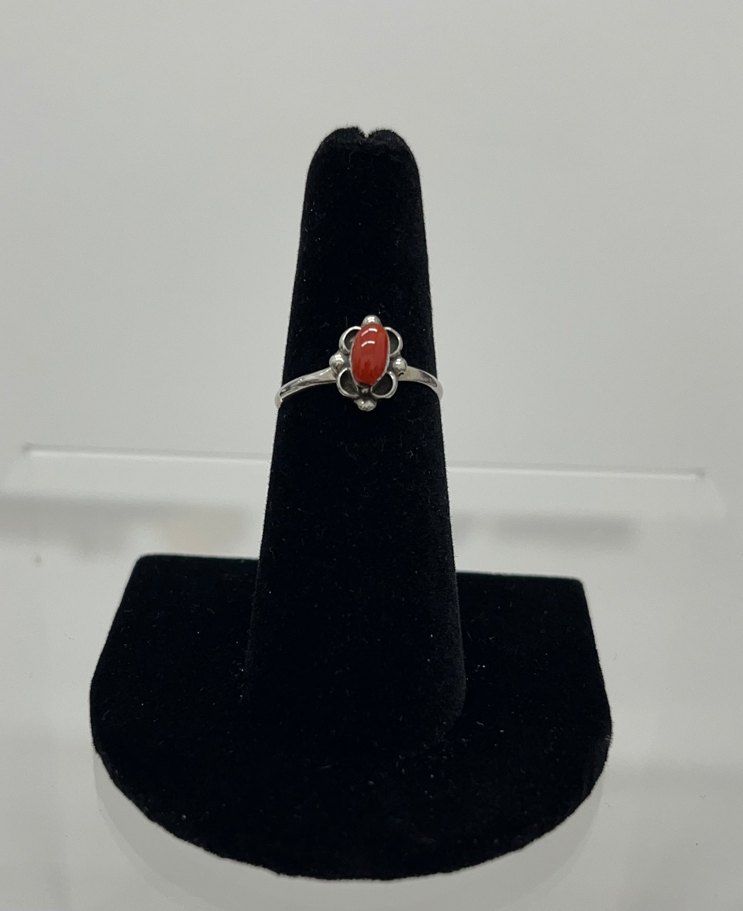 Petite Coral and Sterling Silver Ring