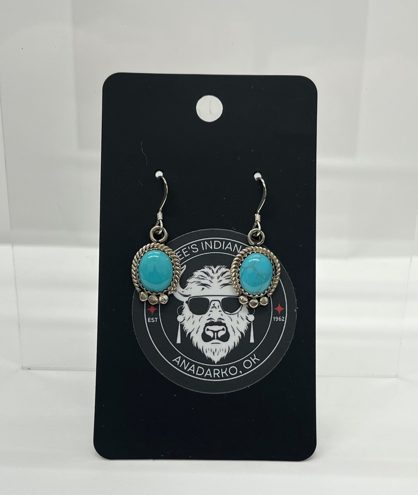 Turquoise and Sterling Silver Oval Shaped Earrings