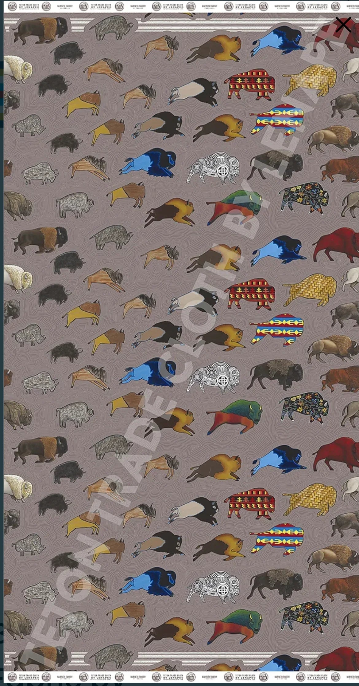Colorful bison pattern fabric for Native American crafts and traditional clothing