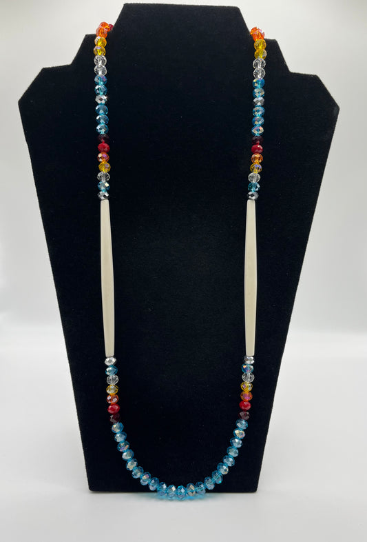 Bone and Bead Necklace Blue