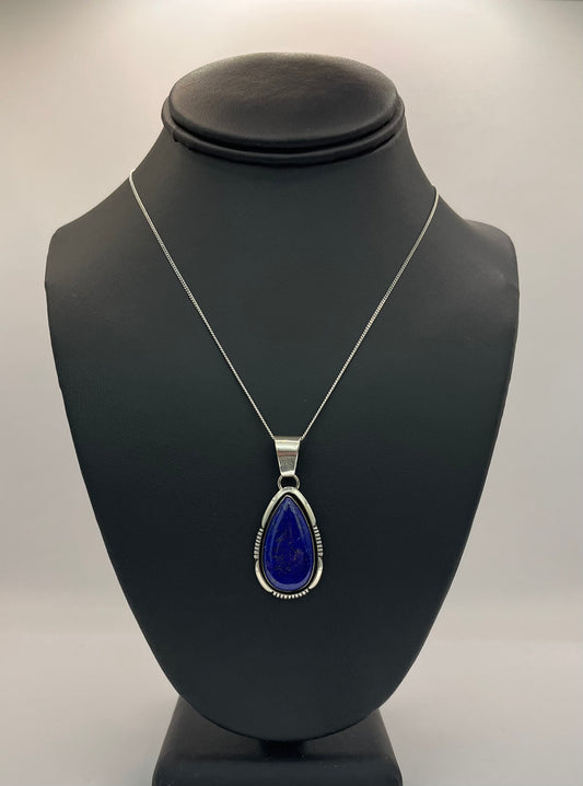 Large Lapis Lazuli and Sterling Silver Pear Shaped Pendant with Chain