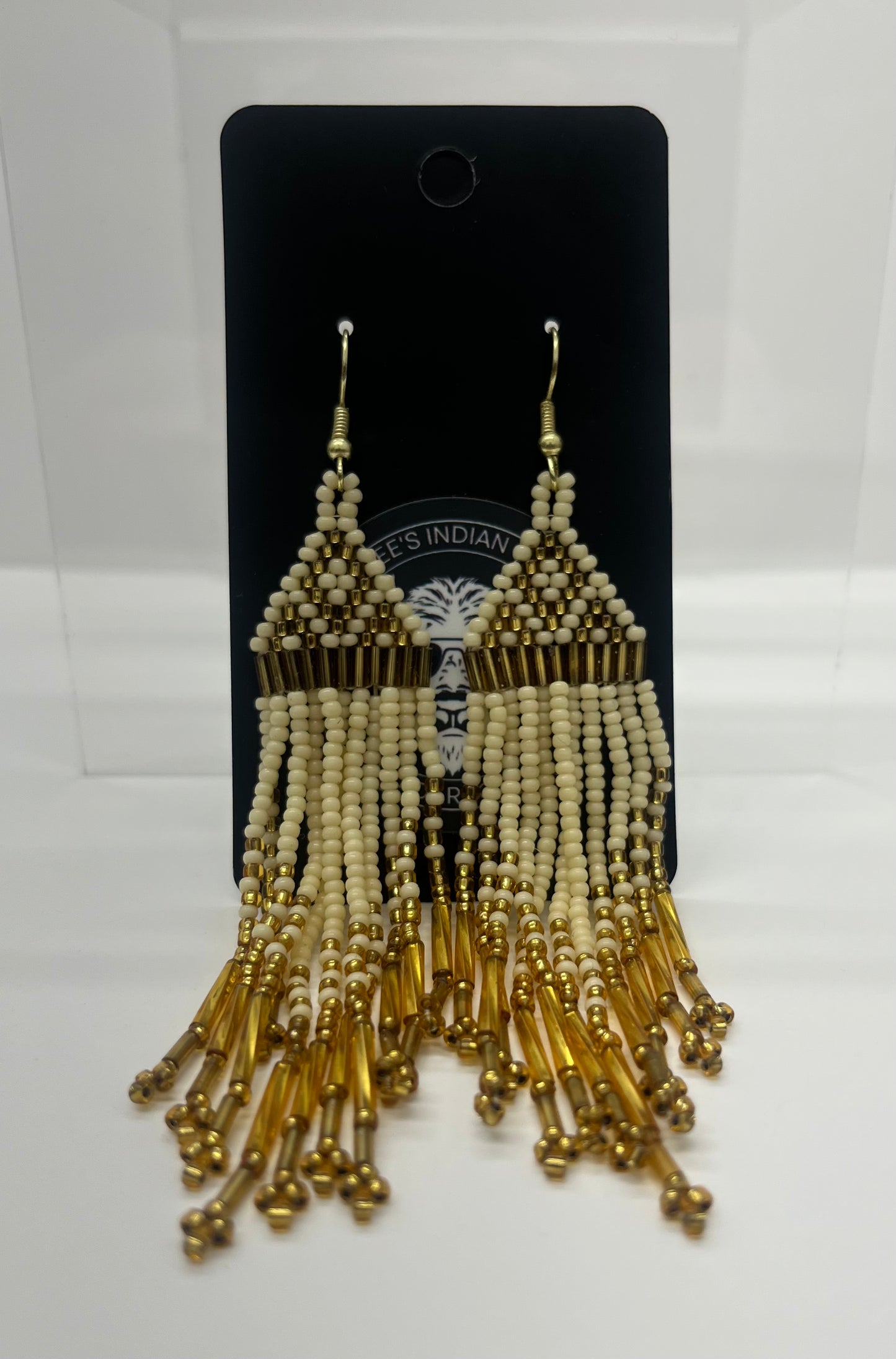 Beaded Earrings; Cream and Gold