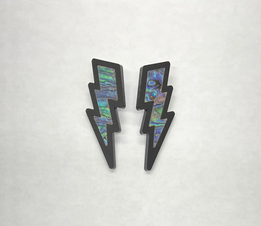 Lightning Bolt Earrings Black acrylic and Abalone