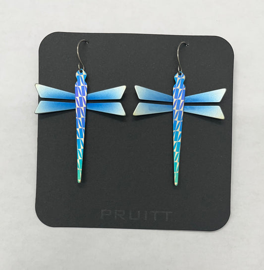 Pat Pruitt Dragonfly Titanium Earrings Blue and Iridescent