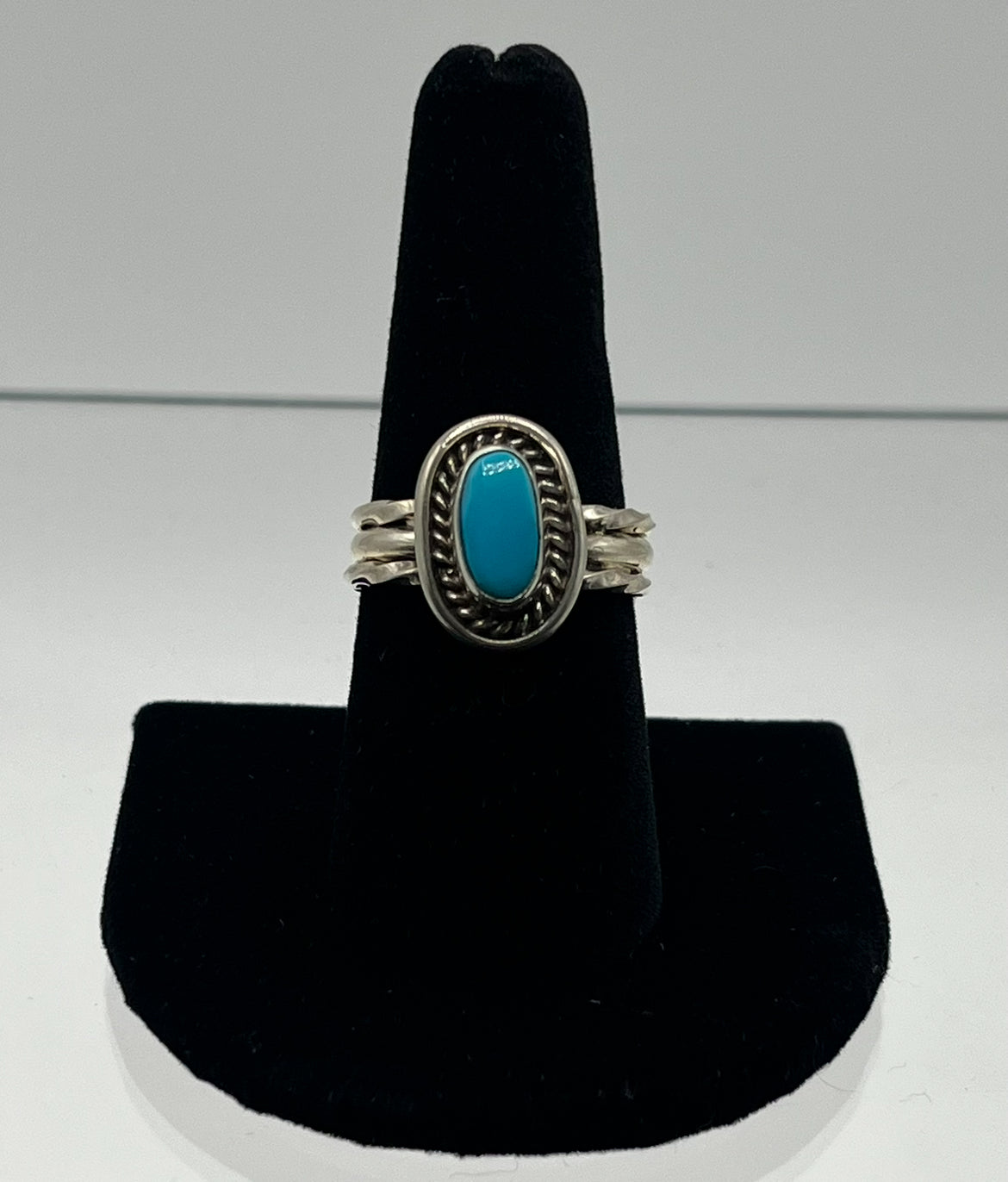 Small, Blue Turquoise and Sterling Silver Oval Shaped Ring; Size 9