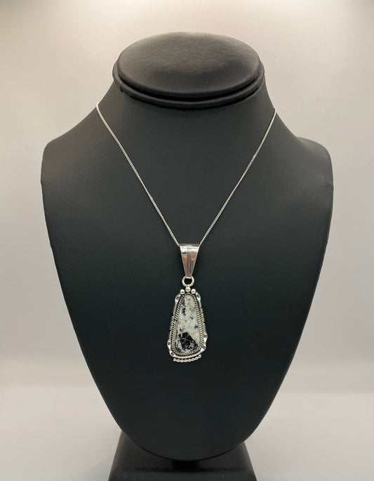 White Buffalo Turquoise and Sterling Silver Pendant with Chain