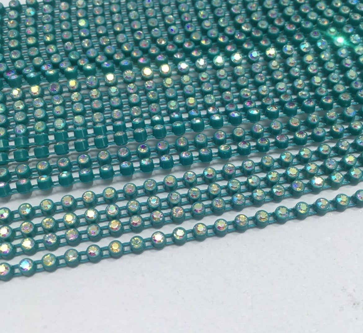 Rhinestone Banding; SS6 AB Teal (per yard)