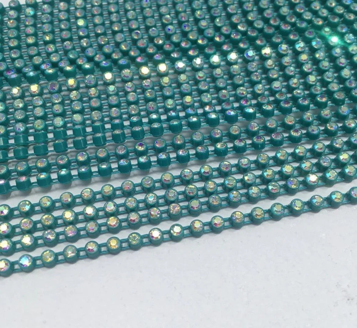 Rhinestone Banding; SS6 AB Teal (per yard)