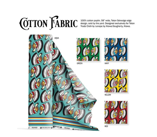 Cotton Fabric Designed by Kiowa Dougherty- Kiowa Bonnets Cotton Aqua