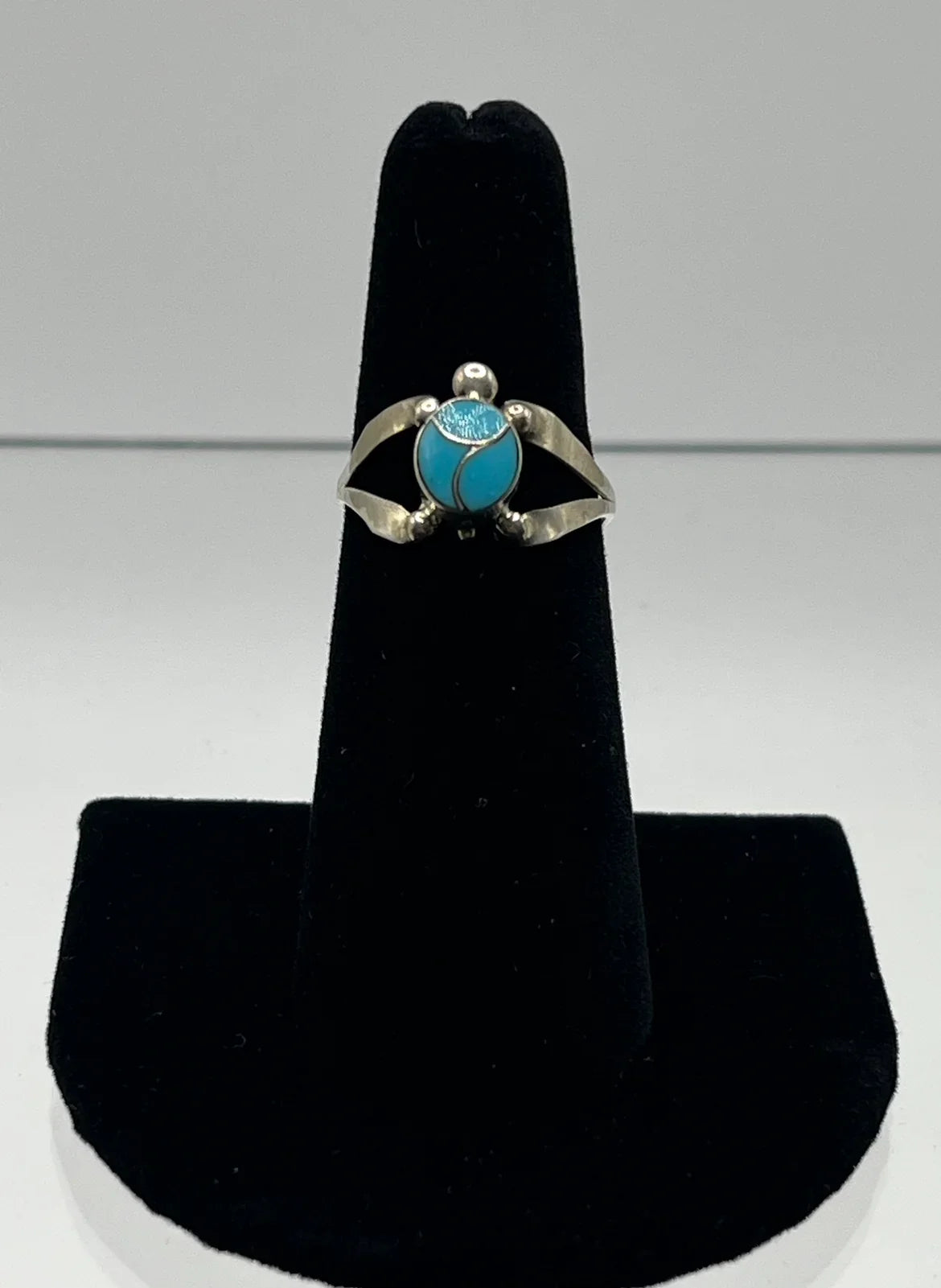 Small, BlueTurquoise and Sterling Silver Turtle Ring