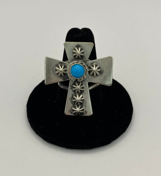 Sterling Silver Cross Ring with Turquoise Size 9