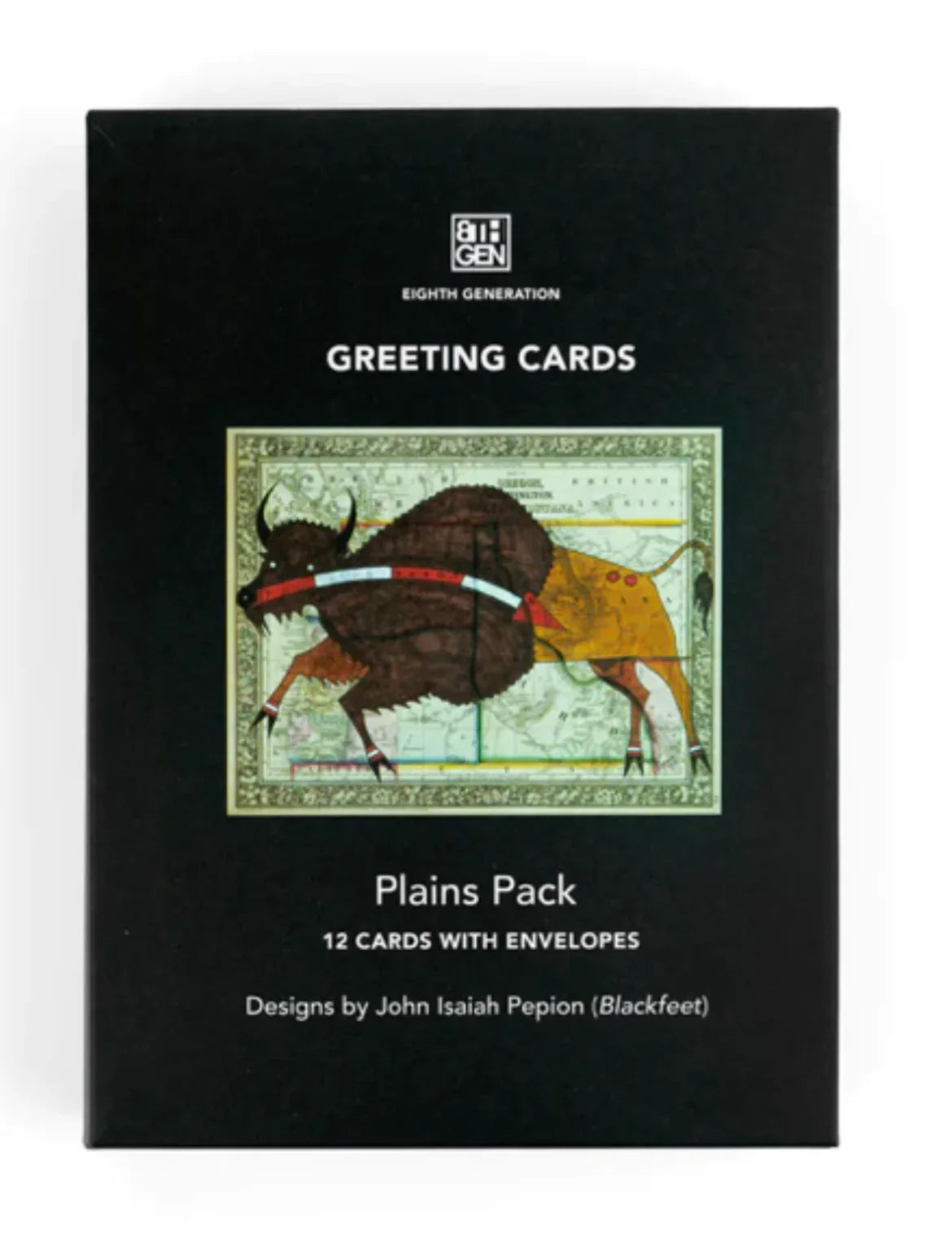 Plains Pack greeting cards with bison design by John Isaiah Pepion, Native art inspired