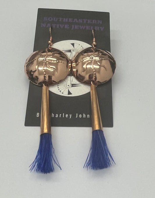Charley Johnson Copper Earrings with Blue Horsehair