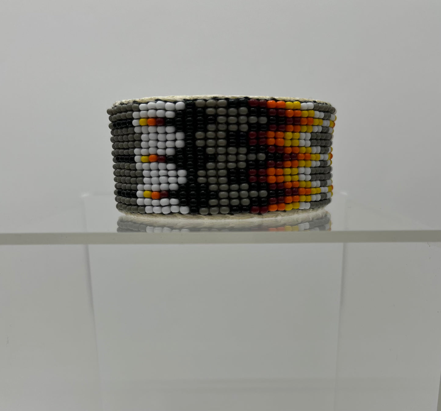 Large Beaded Cuff Bracelet; Grey