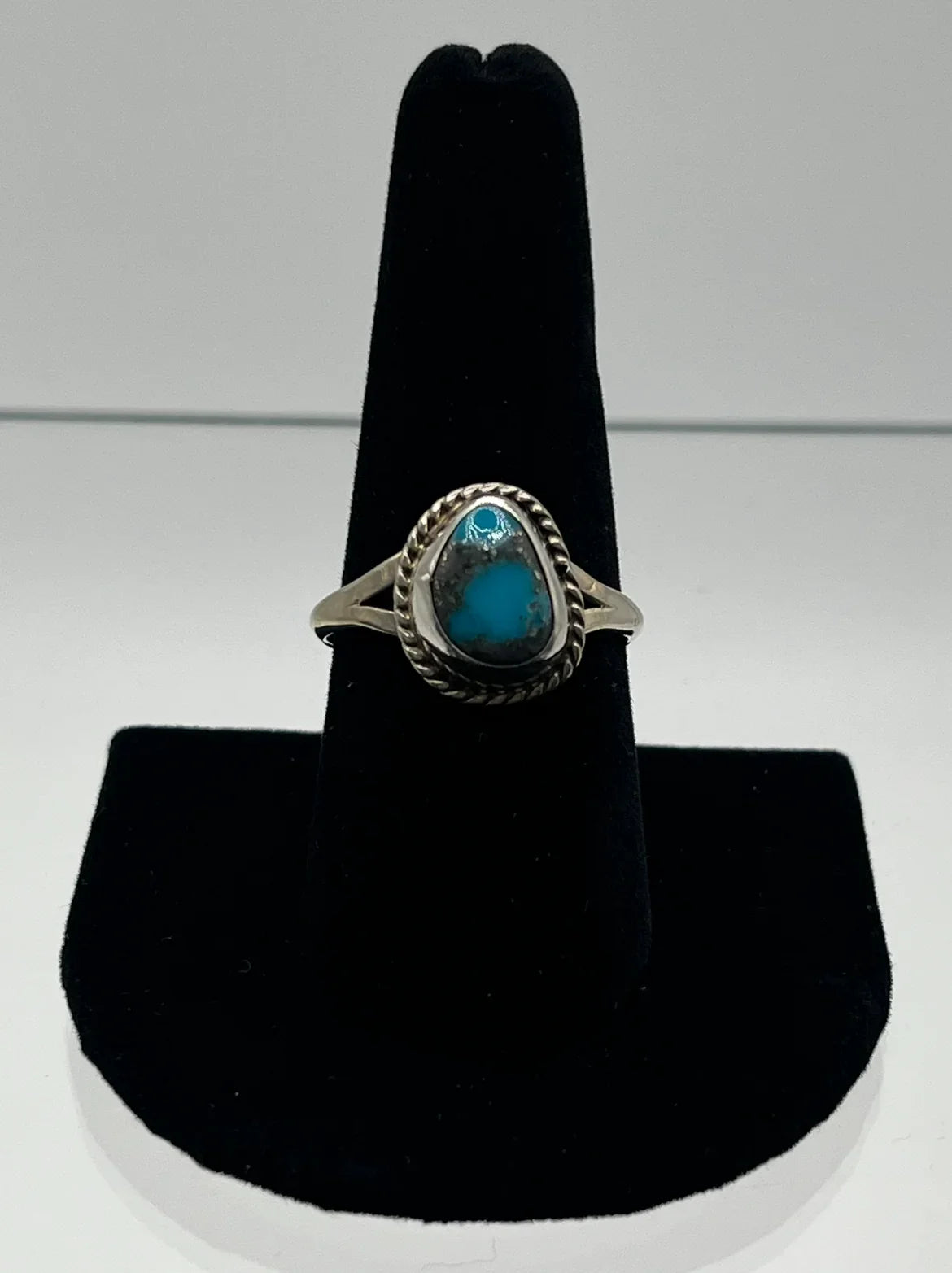 Small, Blue Turquoise and Sterling Silver, Pear Shaped Ring; Size 9.75