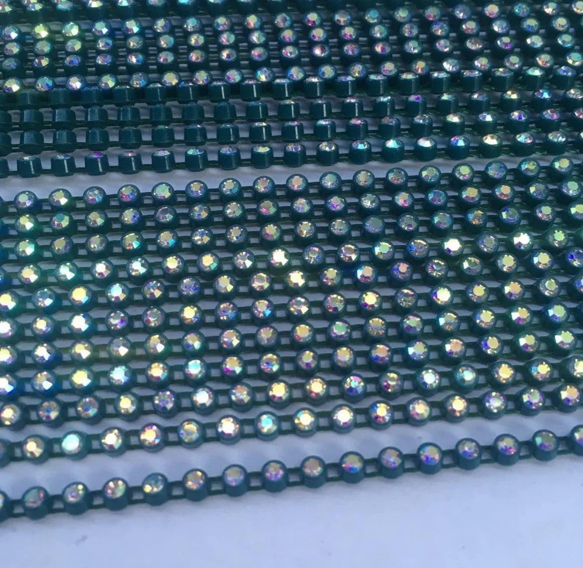 Rhinestone Banding; SS6 AB Dark Green (per yard)