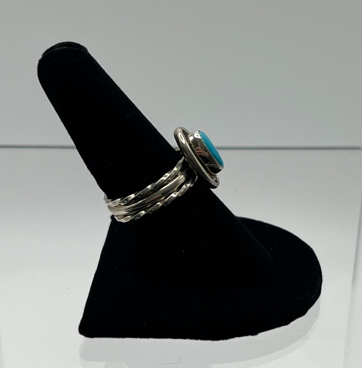 Small, Blue Turquoise and Sterling Silver Oval Shaped Ring; Size 9