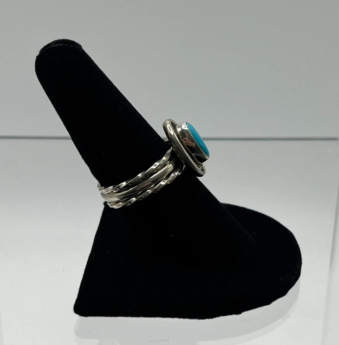 Small, Blue Turquoise and Sterling Silver Oval Shaped Ring; Size 9