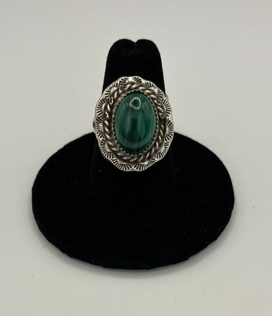 Malachite and Sterling Silver Ring Size 7.5