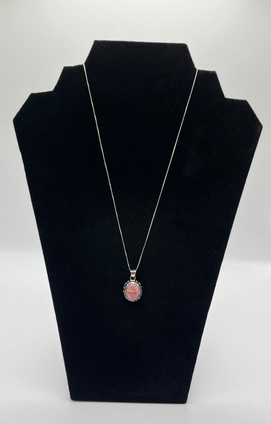 Rhodochrosite and Sterling Silver Pendant with Chain