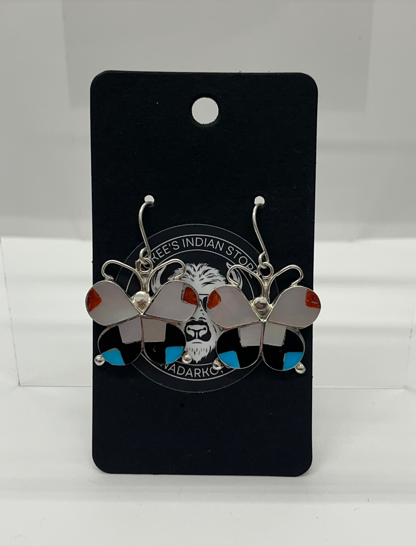 Mother of Pearl, Turquoise, Coral and Sterling Silver Butterfly 🦋 Earrings