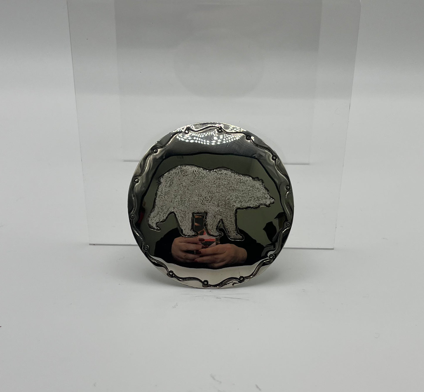 Charley Johnson German Silver Scarf Slide; Bear