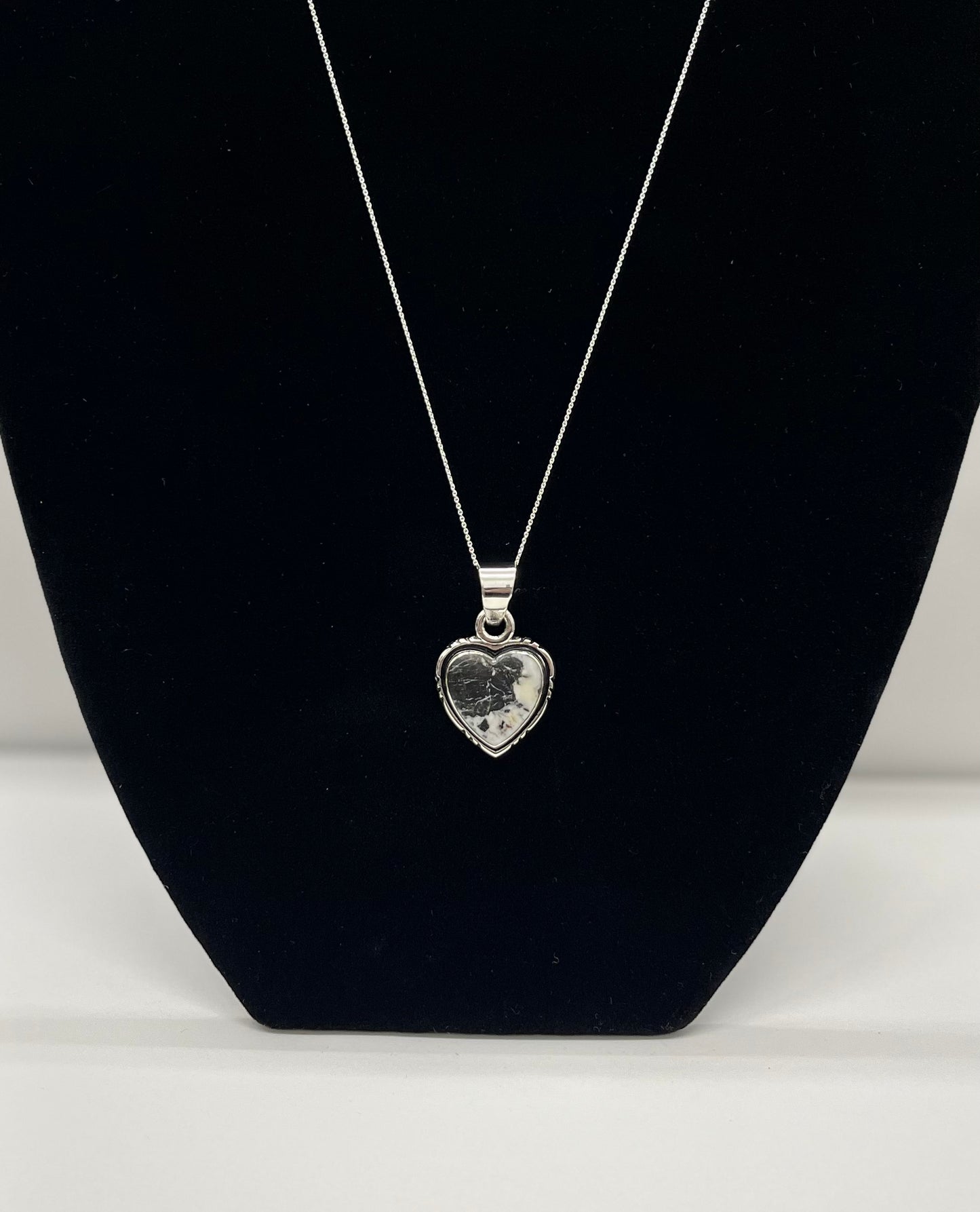 White Buffalo Turquoise and Sterling Silver Heart Shaped Pendant with chain