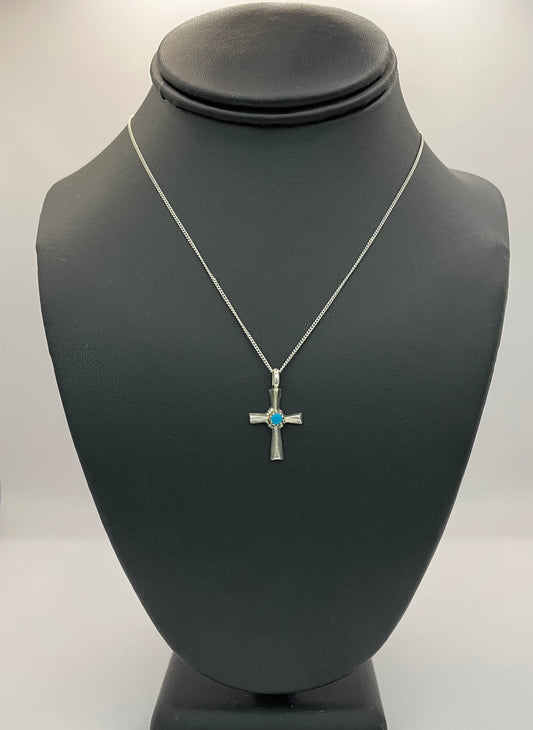 Small Sterling Silver Cross with Turquoise on Chain