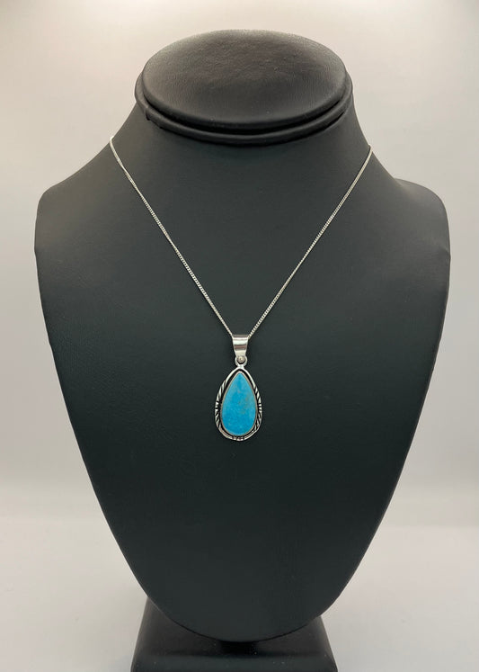Sterling Silver and Turquoise Pear Shaped Pendant with Chain