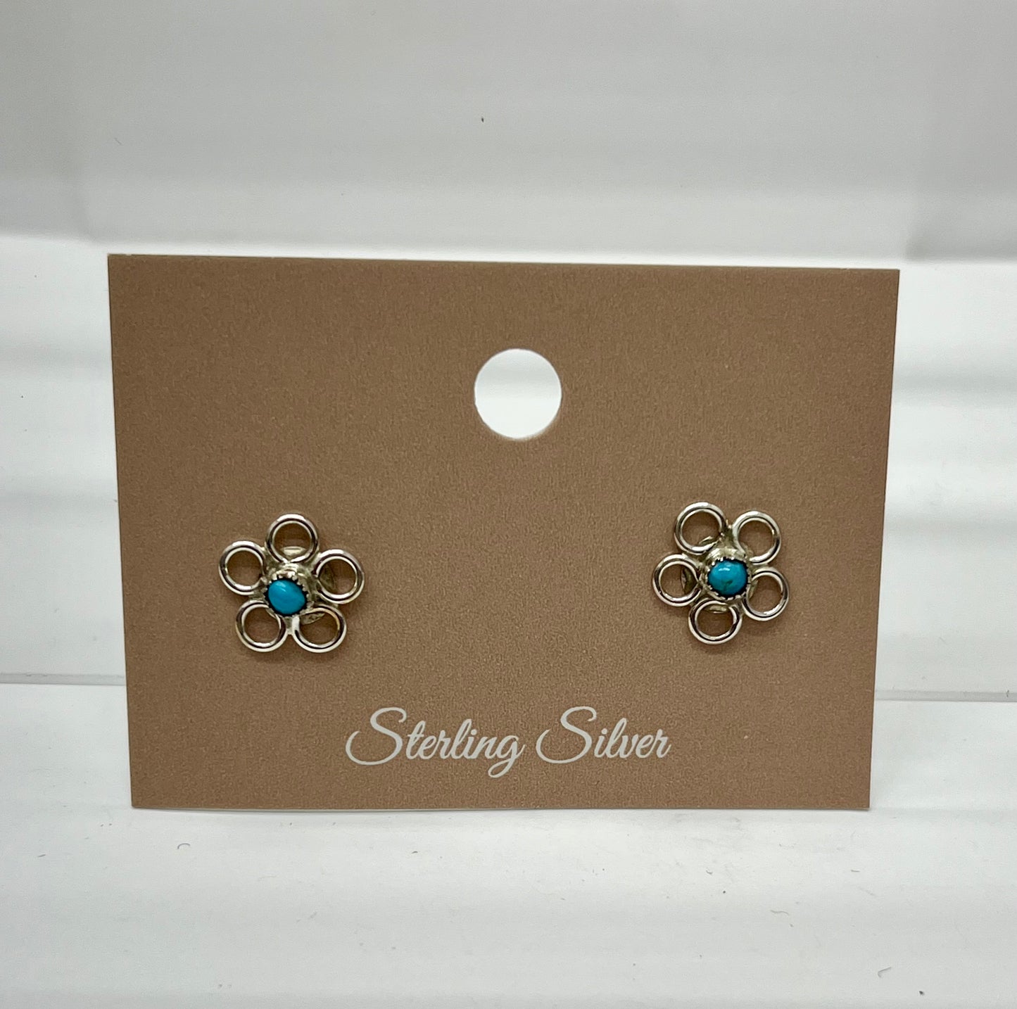 Small Turquoise and Sterling Silver Flower Shaped Earrings