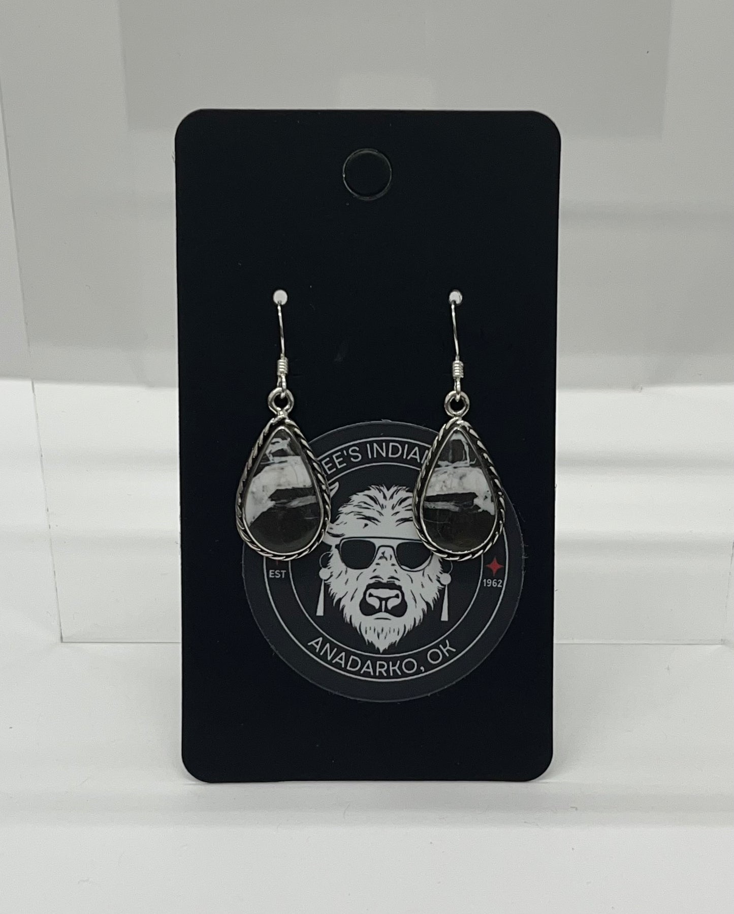 White Buffalo Turquoise and Sterling Silver Pear Shaped Earrings