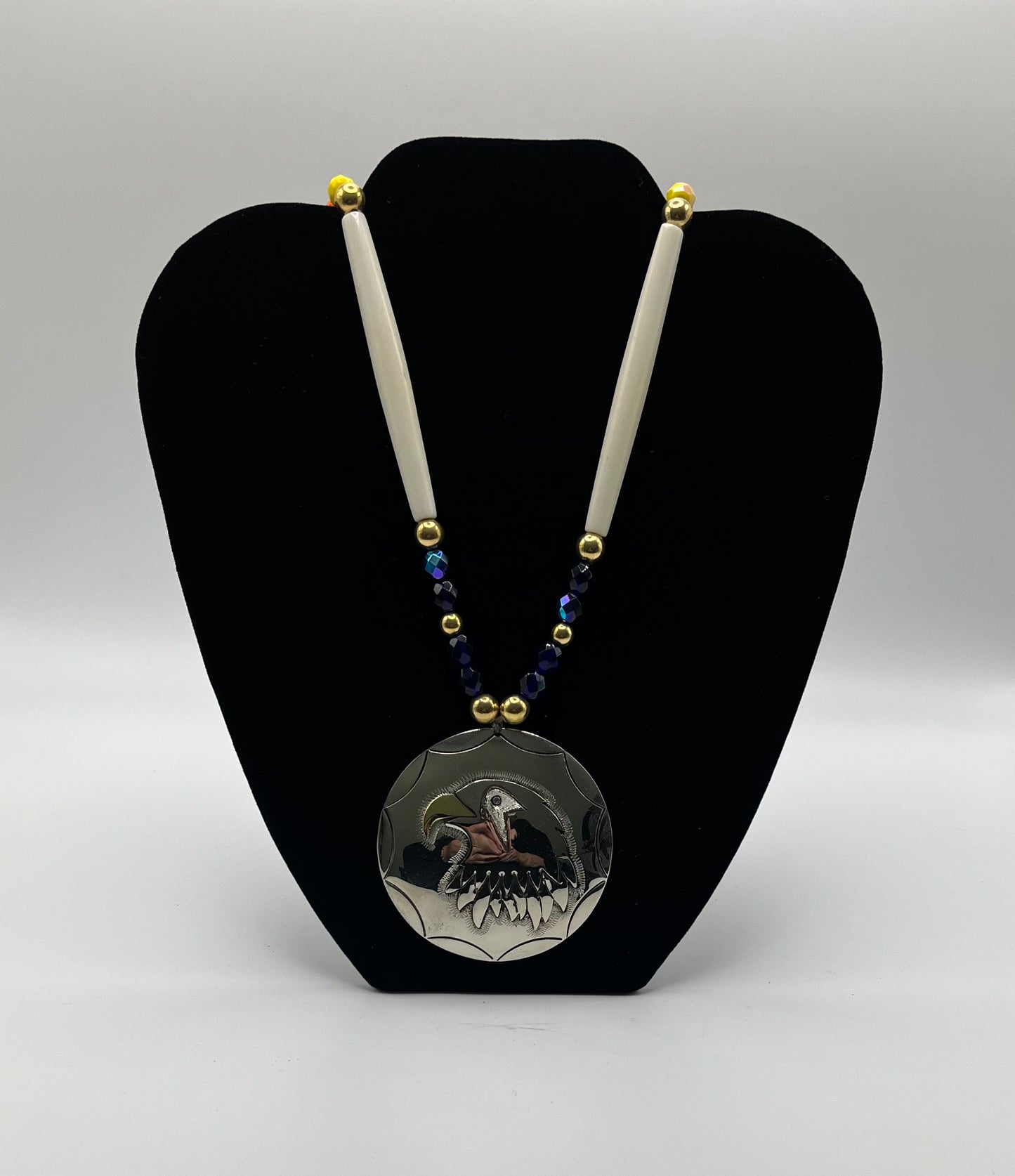 Charley Johnson German Silver Medallion with Bone and Beads; Eagle