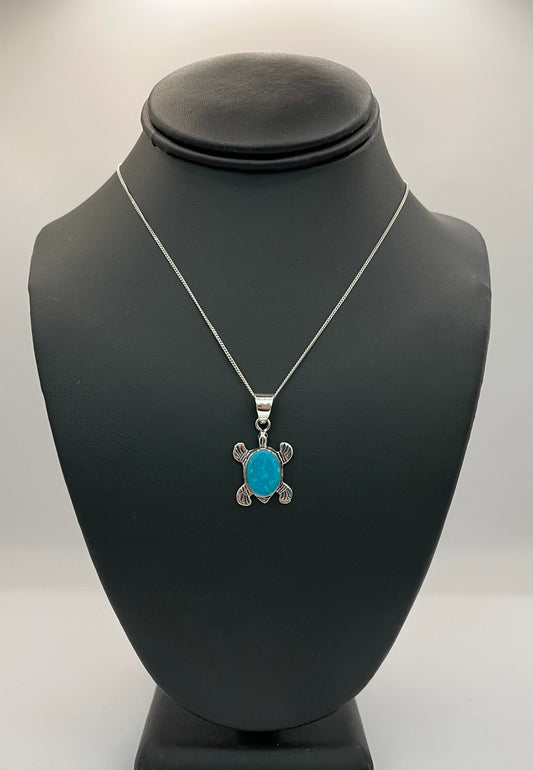 Sterling Silver and Turquoise Turtle Pendant with Chain