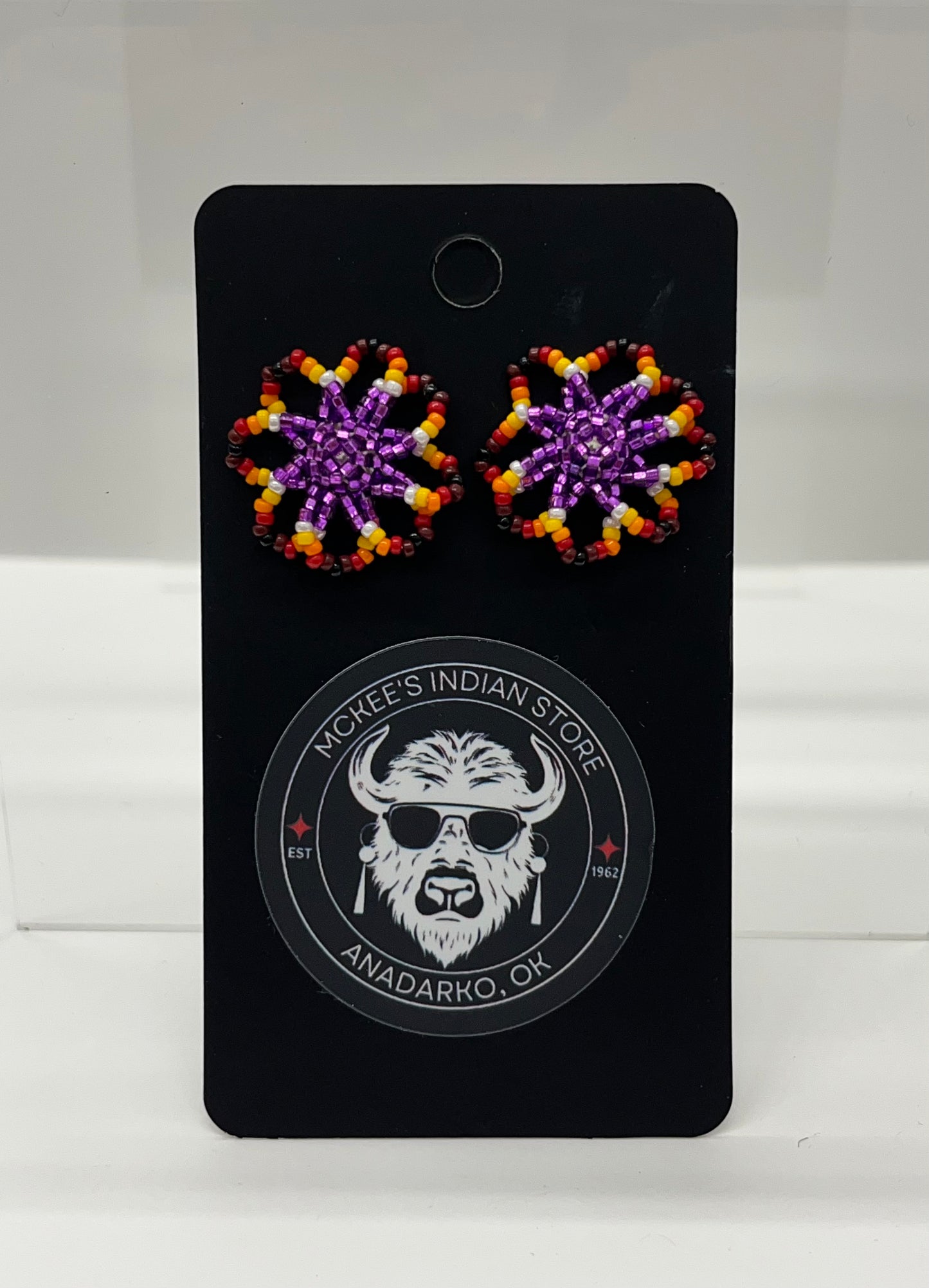 Beaded Floral Earrings; Purple