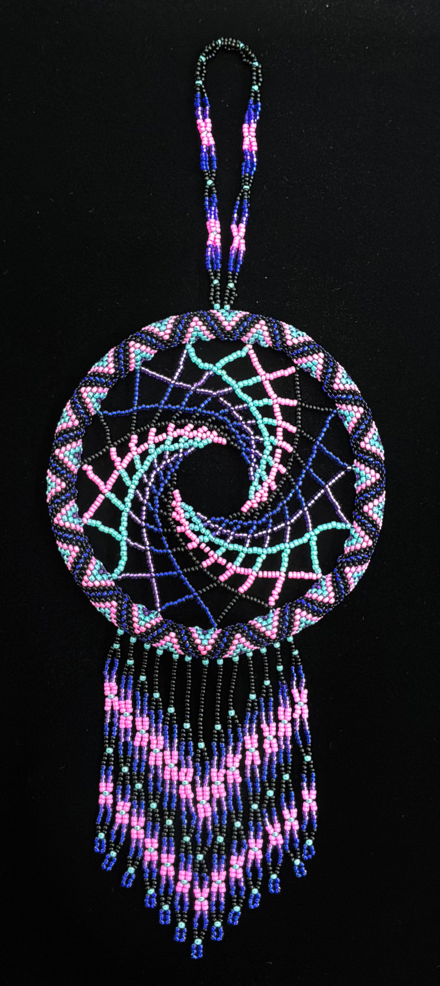 Beaded Dreamcatcher - Pink, Blue & Black