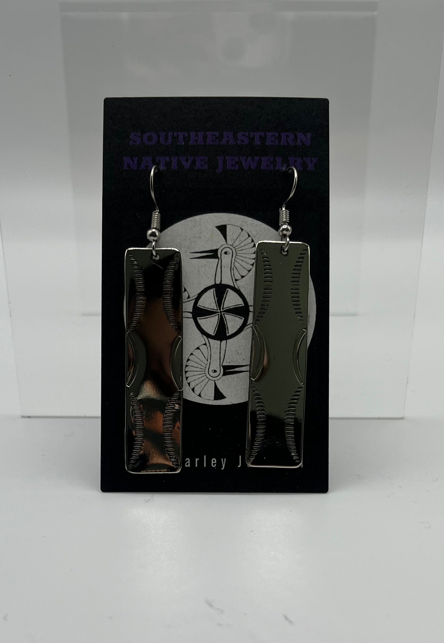 Charley Johnson German Silver Earrings; Rectangle