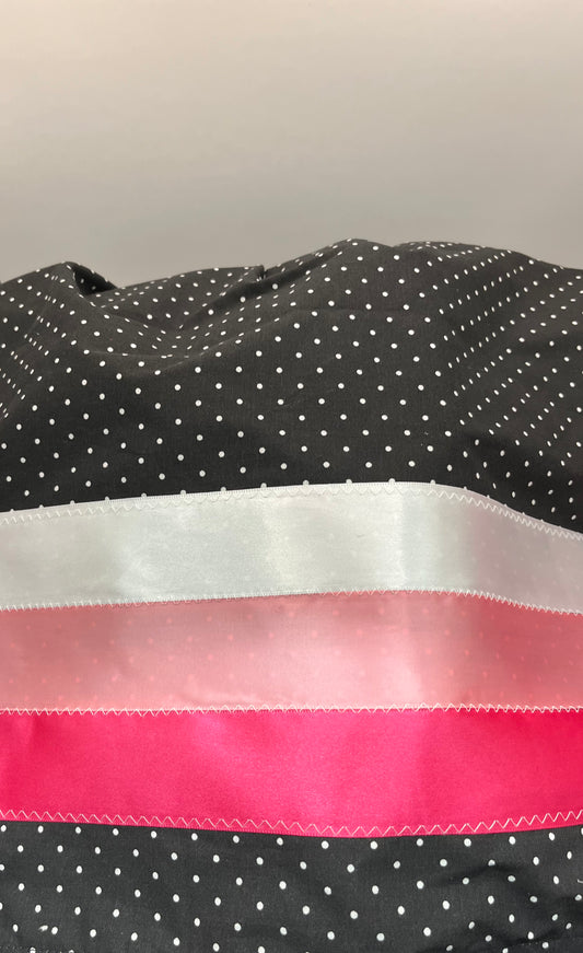 Girl’s Ribbon Skirt Black Polka Dot with Pink Ribbon