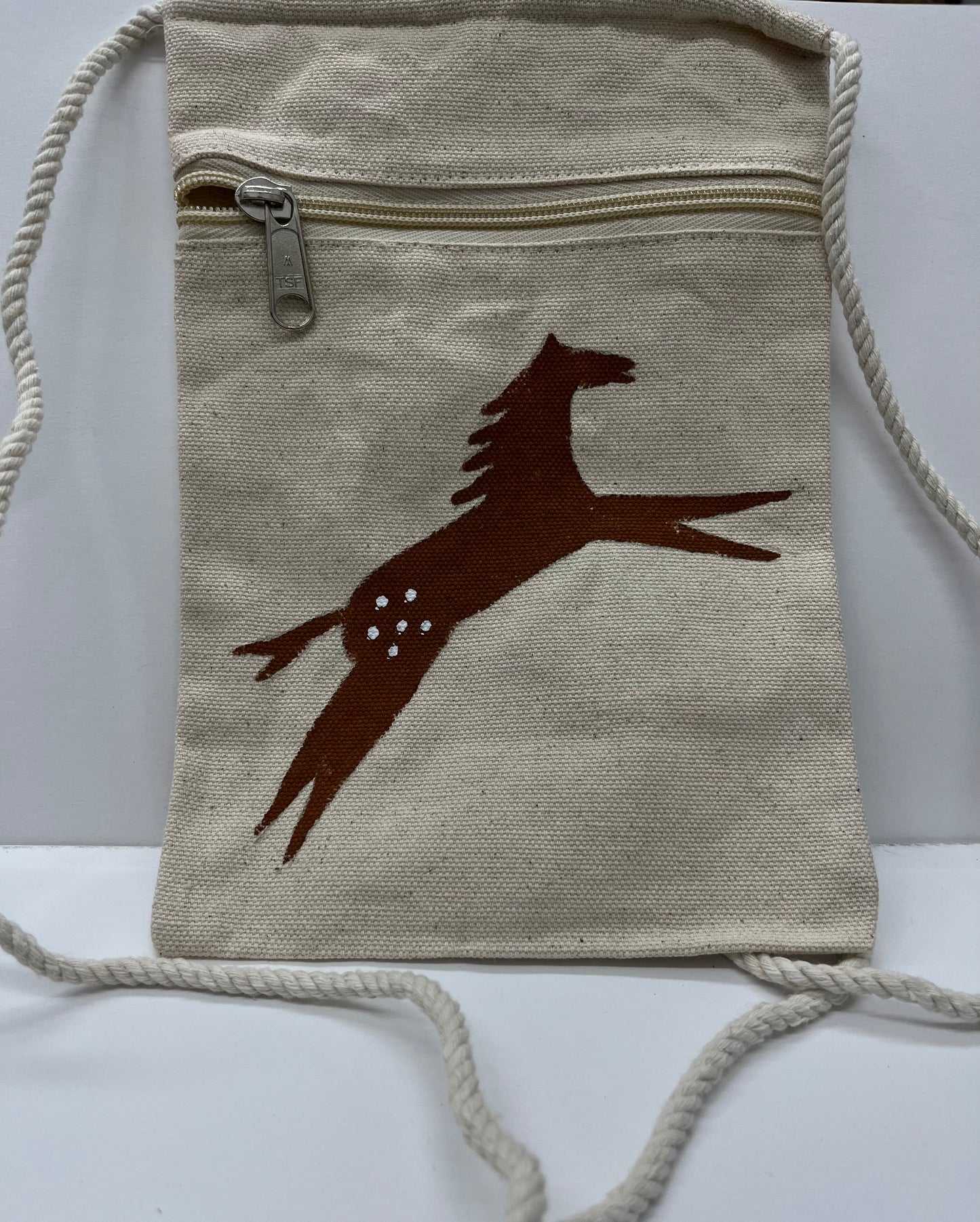 Hand Painted Canvas Crossbody Bag; Ledger Style Horse (various colors)