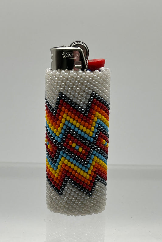 Large Beaded Lighter White with Silver