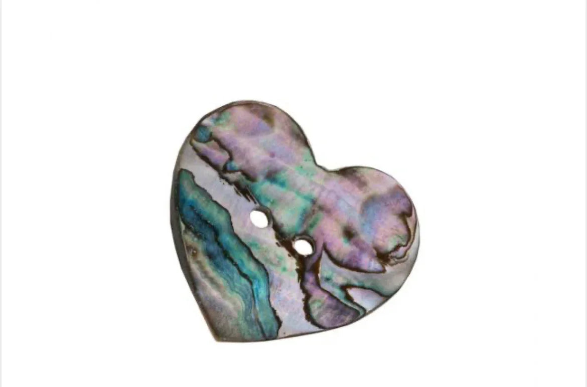 Heart-shaped abalone shell button for Native American crafts and traditional clothing