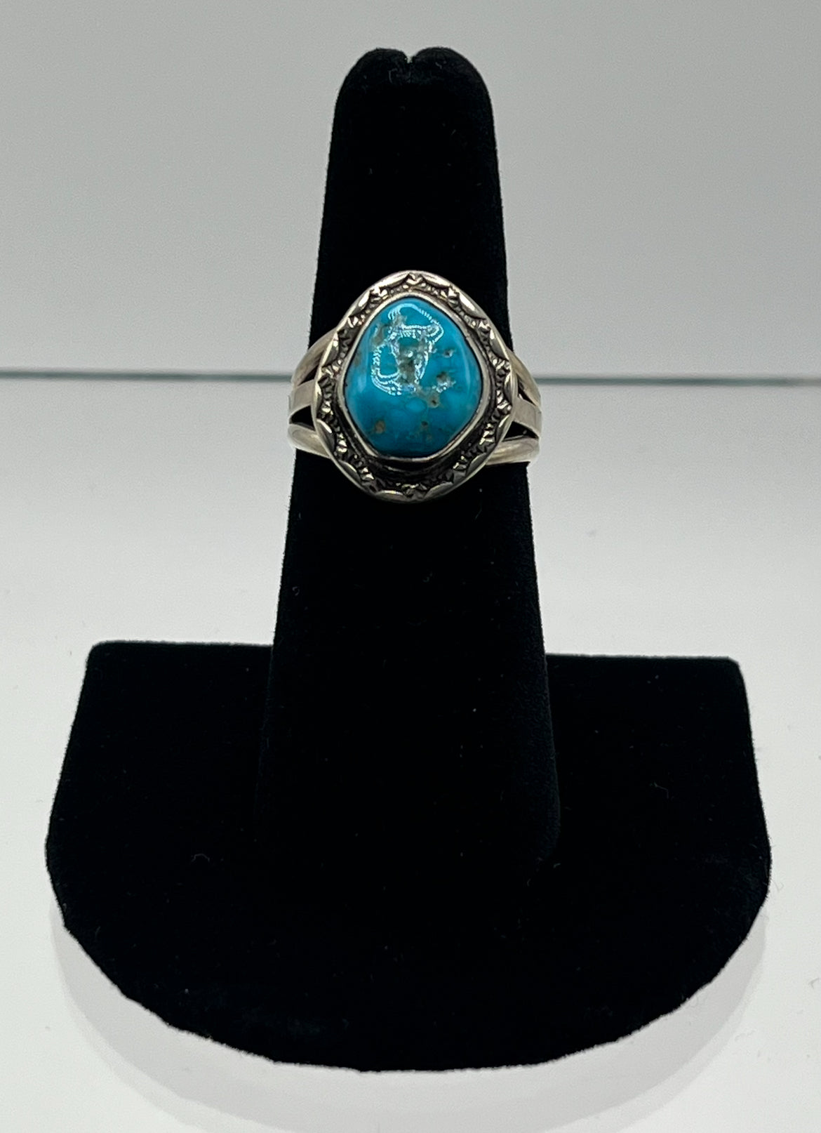 Blue Turquoise and Sterling Silver Ring; Size 7