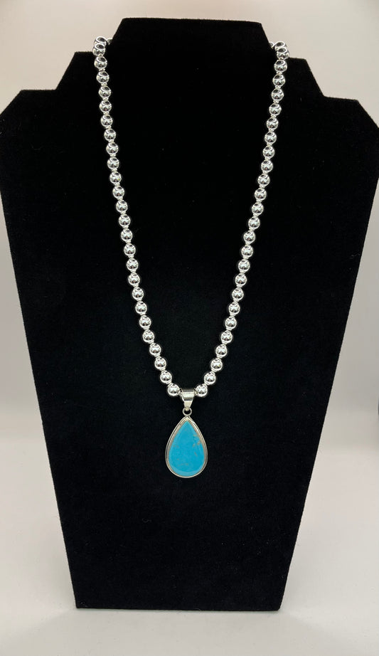 Pear Shaped Turquoise and Sterling Silver Pendant, Beads Not Included