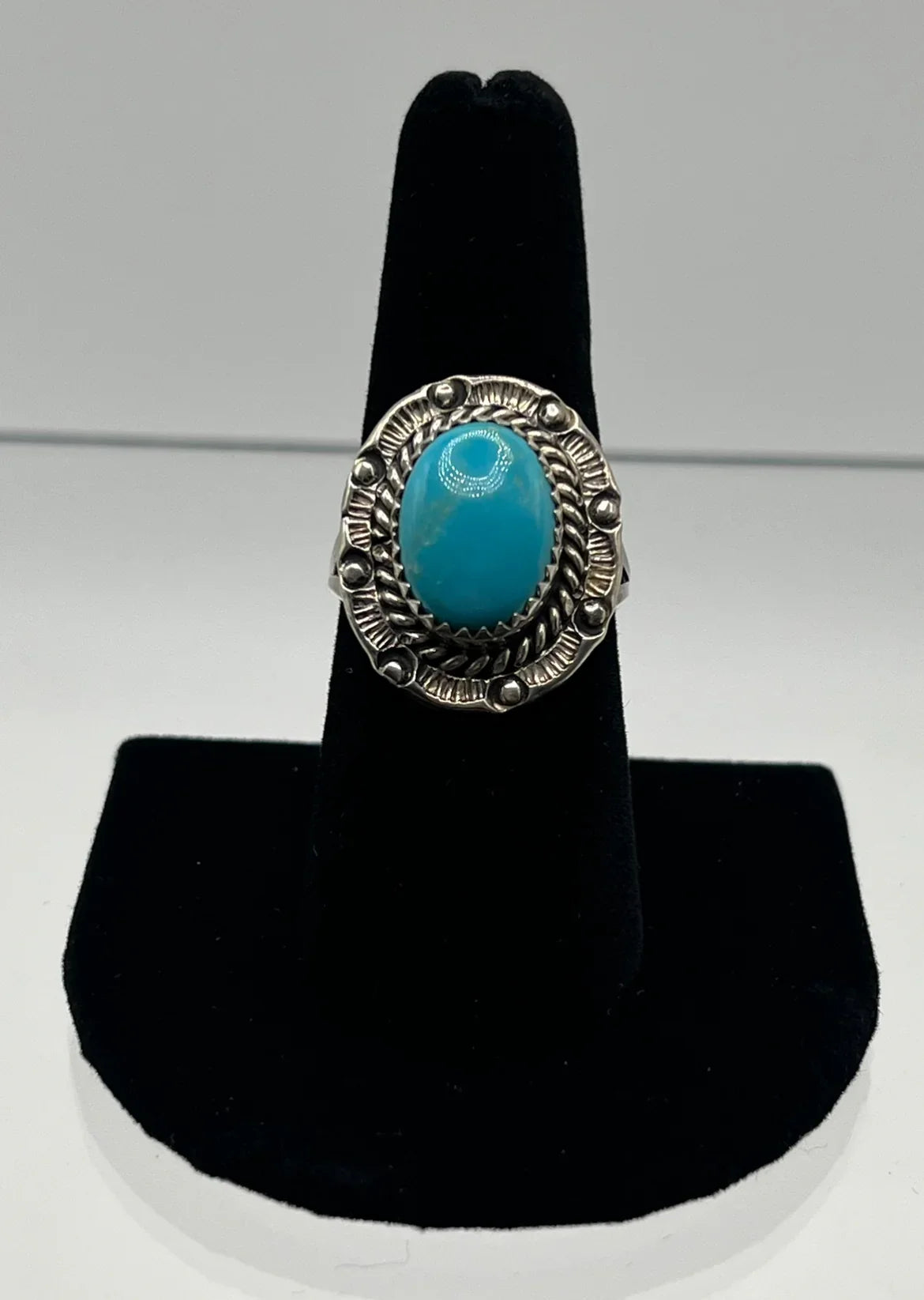Blue Turquoise and Sterling Silver Ring; Size 8 1/2