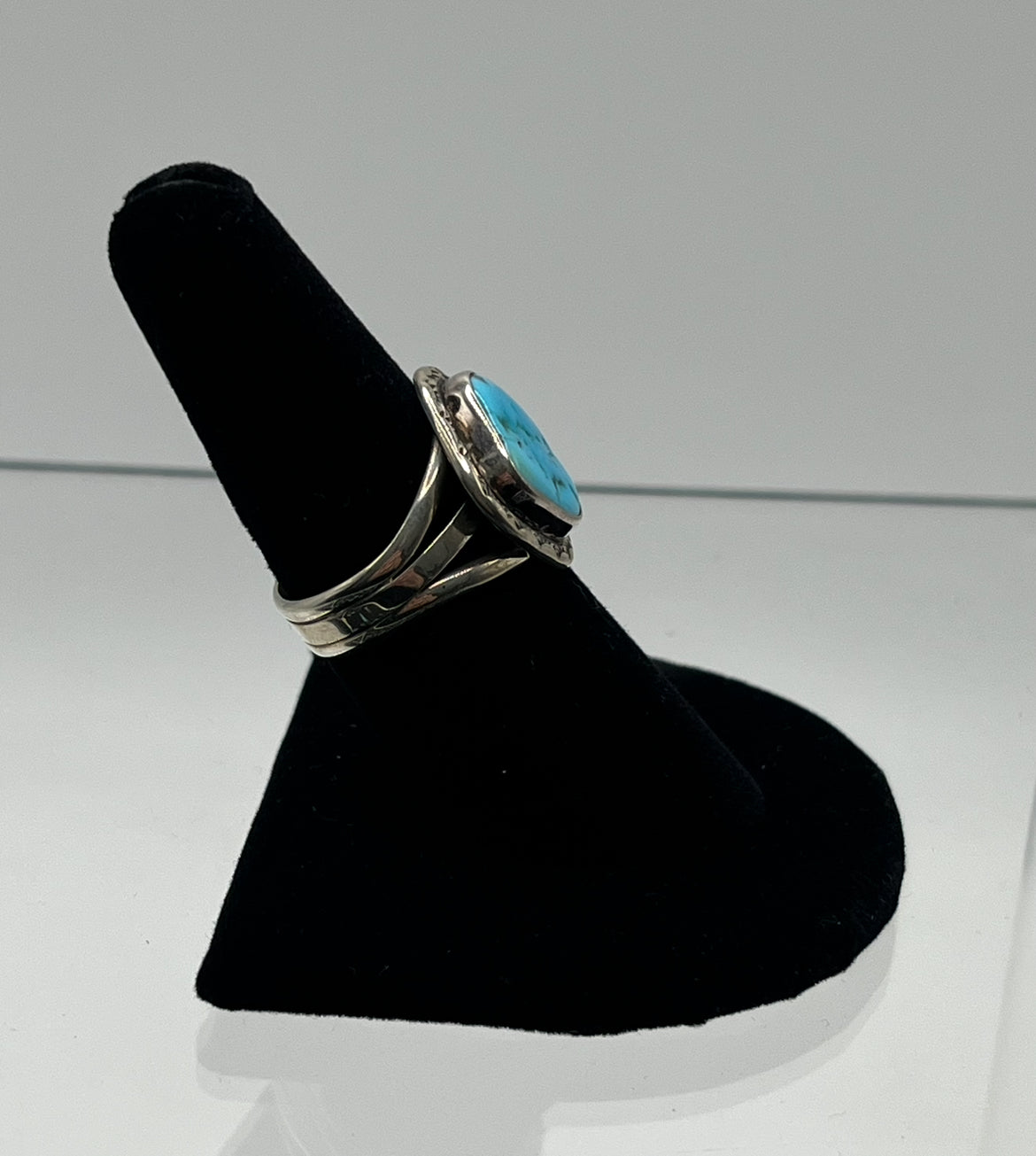 Blue Turquoise and Sterling Silver Ring; Size 8.5