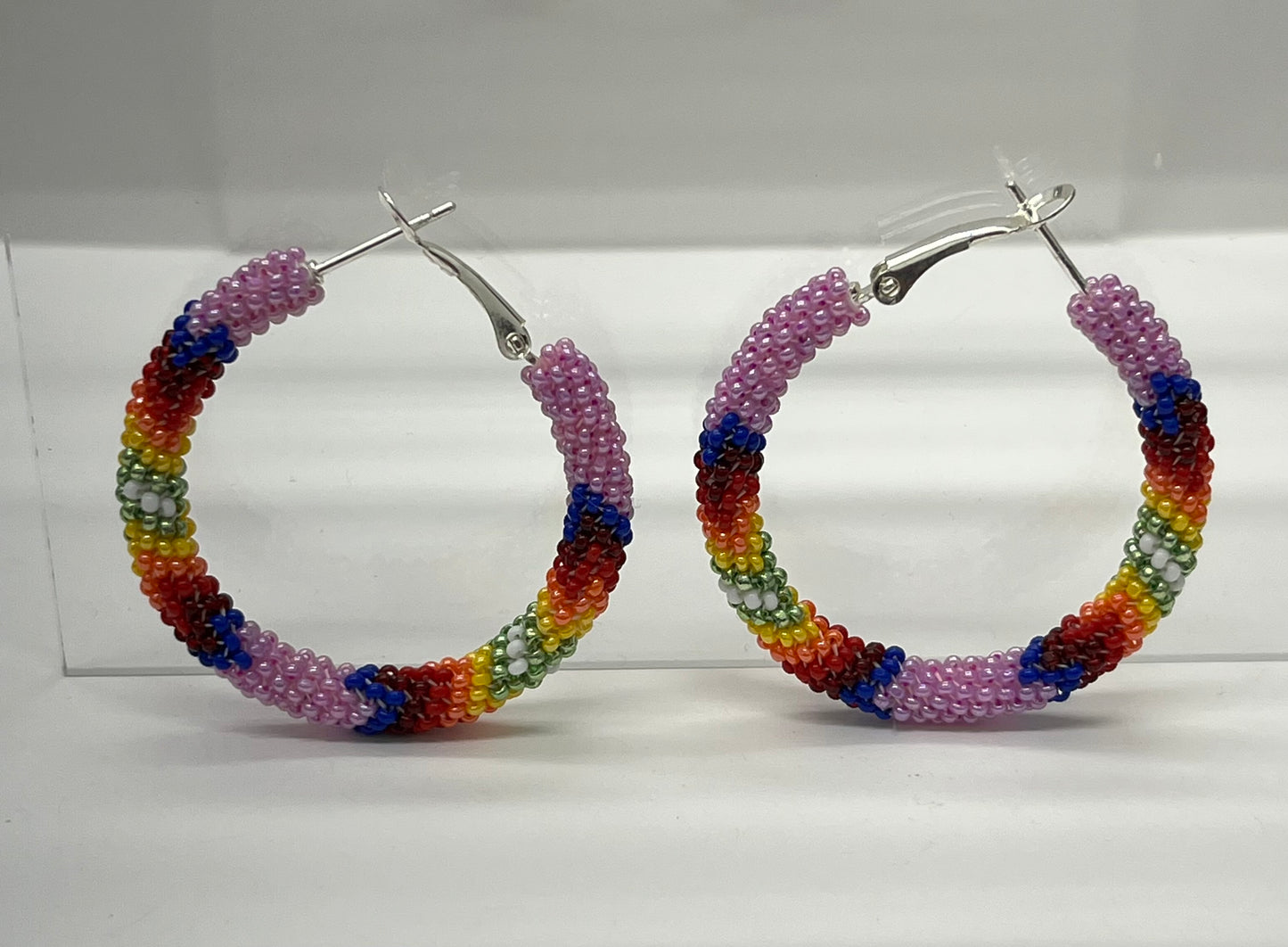 Medium Beaded Earrings; Lavender, Navy