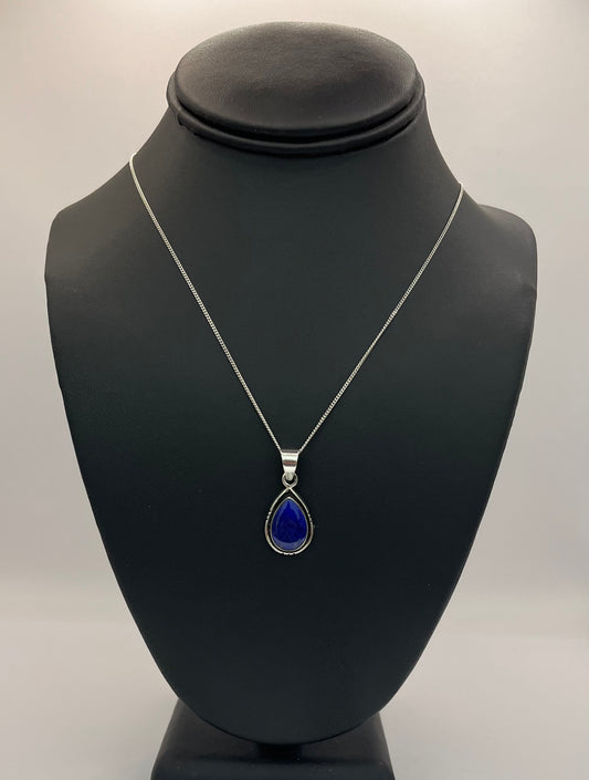 Lapis Lazuli and Sterling Silver Pear Shaped Pendant with Chain