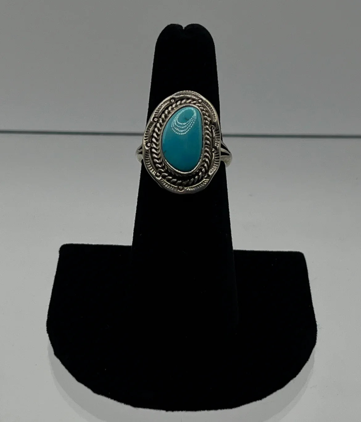 Turquoise and Sterling Silver "Bean" Shaped Ring; Size 7