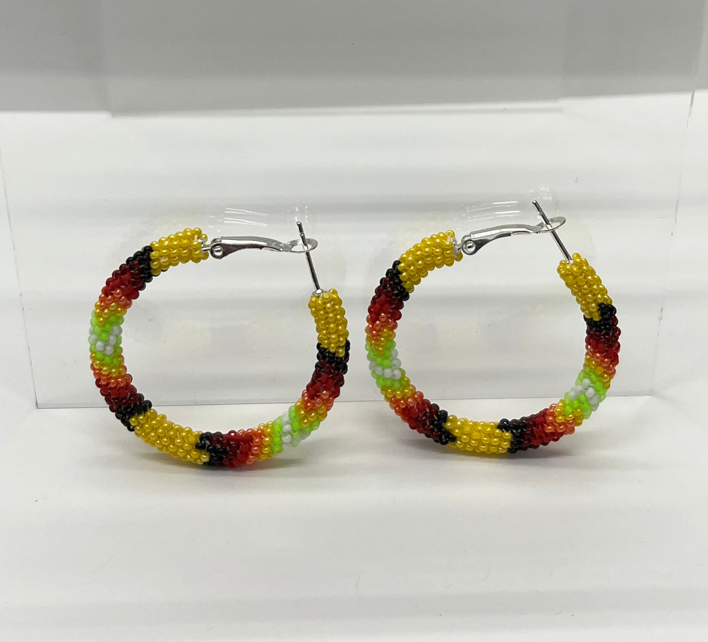 Medium Beaded Hoop Earrings; Gold