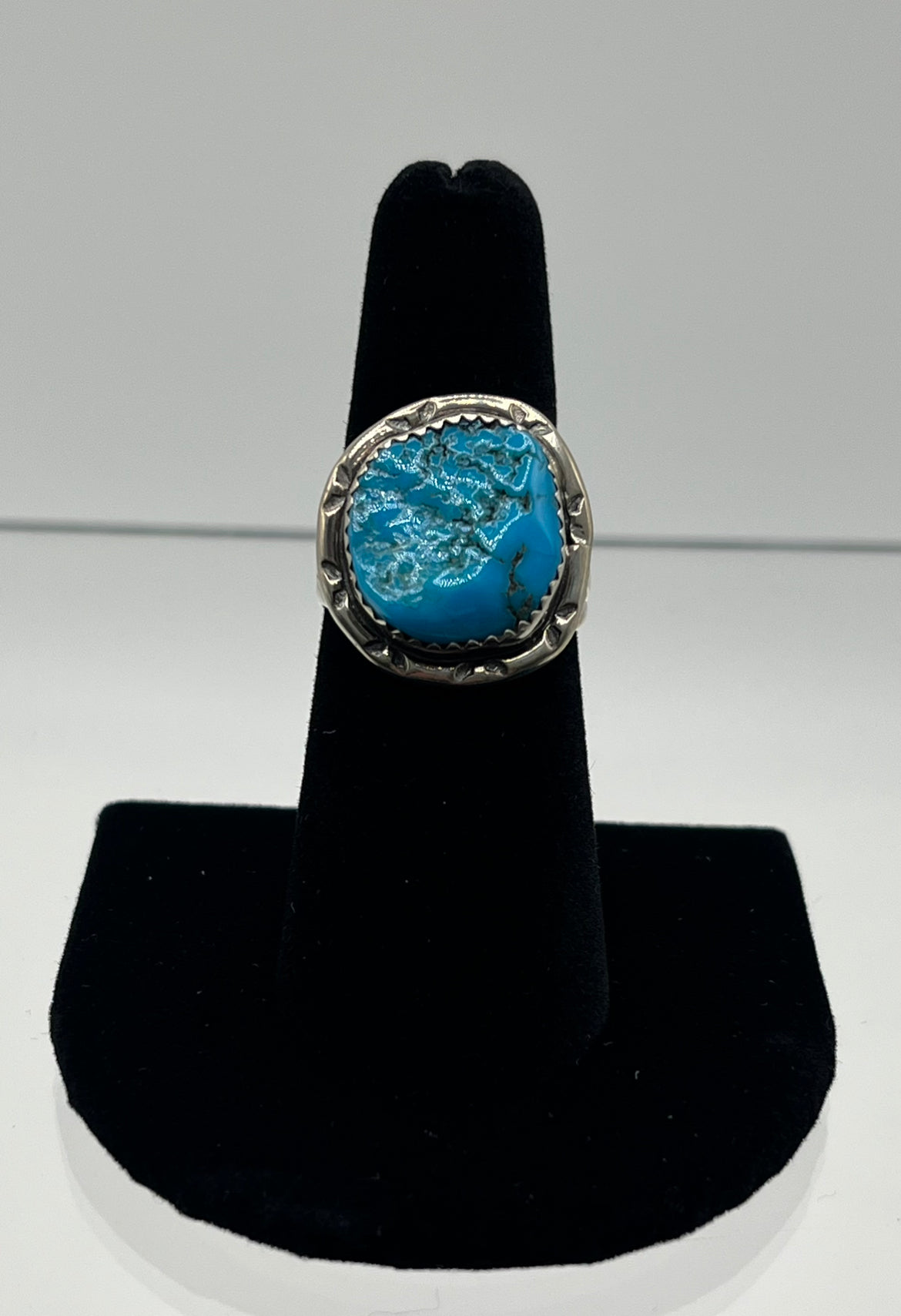 Blue Turquoise and Sterling Silver Ring; Size 7.75